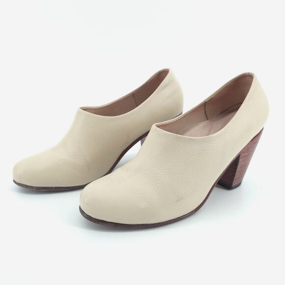 Nisolo Austin Bone Modern Timeless Low Cut Slip On Ankle Booties Wood Stack Heel - Picture 4 of 10